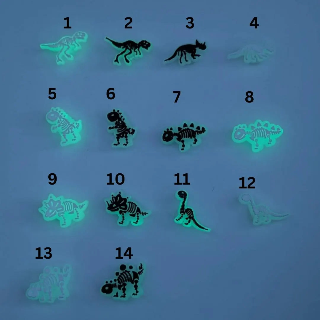 Dino shoe charms / Glow in the dark.